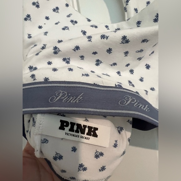 PINK Victoria's Secret Cotton Racerback Bralette, White Floral Print Sports Bra - Picture 8 of 8